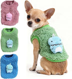 FLAdorepet 3 Packs Teacup Dog Cat XXS Clothes for Chihuahua Yorkie,Winter Warm Fleece Puppy Pet Clothes Sweater Shirt Vest for Mini Newborn Extra Small Dogs (Cute Dnosaur, XXS(Pet 1-2LBS))