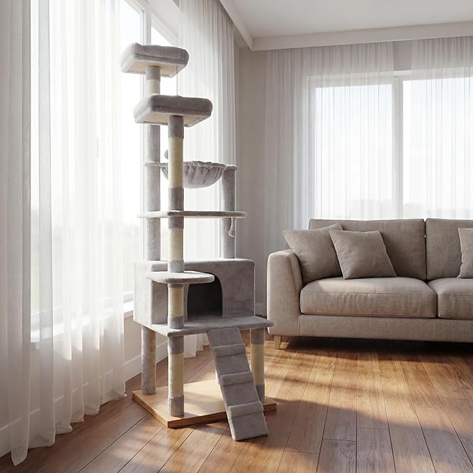 71" Tall Cat Tree for Indoor Cats, Large Multi-Level Cat Tower with Hammock, Condo & Scratching Posts, Plush Cat Tower for Large & Multiple Cats
