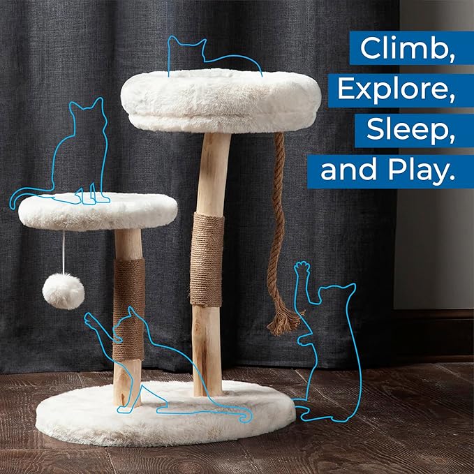 Habitat Haven The Oasis Cat Tree - Luxury Cat Condo, Modern Indoor Tower with Faux Fur Bed, Scratching Posts, and Toy for Cats, 23.5-Inch Width x 18-Inch Depth x 28.5-Inch Height
