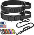 HYDEME Tactical Dog Collar and Leash Set, Alpine Loop Adjustable Reflective Military Training Nylon Dog Collars with Handle Shock Retractable Dog Leash for Small Medium Large Dogs.(L,Black-Set)