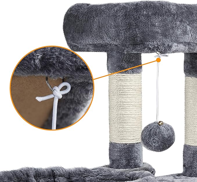 Topeakmart Cat Tree, 42in Multi-Level Cat Furniture with Perch, Scratching Posts, Hammock & Condo, Dark Gray
