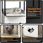 Wood Modern Cat Tree Tower for Indoor Large Cats,48-Inch Tall Wooden Cat Trees with Big Perch Bed, Multi-Level Condo with Scratching Board and Posts, Removable Pads, Cat Furniture, Greige