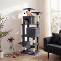 PETSITE 57-inch Modern Cat Tree, Multi-Level Cat Tower with 2 Comfy Condos, Sisal Scratching Posts, Plush Top Perch, Snug Hammock, and Dangling Balls, Ideal for Indoor Cats and Kittens (Dark Grey)