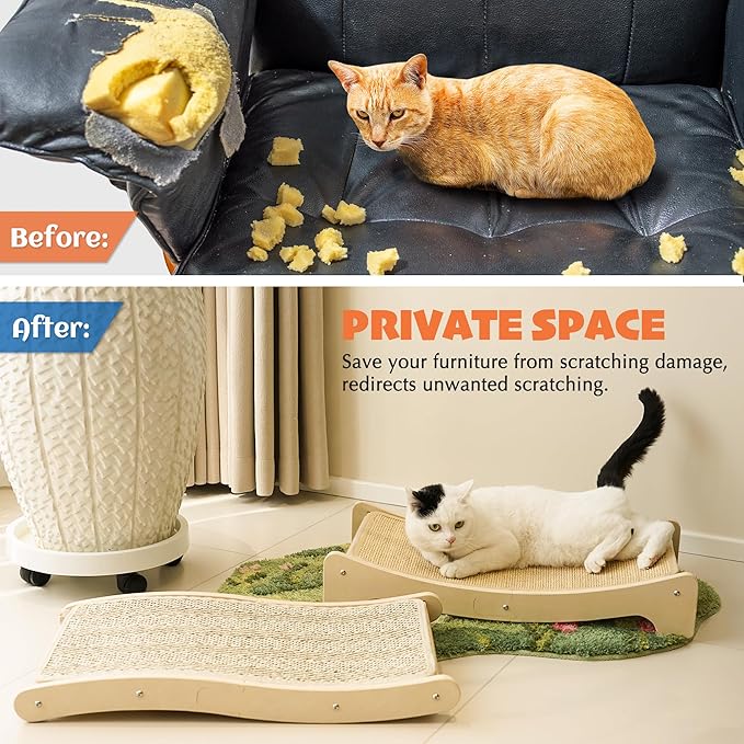 PETKARAY Sisal Cat Scratching Board, Curved Sisal Cat Scratcher, Large Indoor Kitty Scratch Pad, Heavy Duty Wave Lounge Bed for Kitten