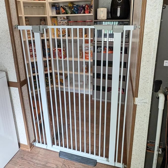 51.18 Inch Extra Tall Pet Gate, 29.5-43" Adjustable Wide Auto Close Dog Gates, Pressure Mounted Walk Through Tall Cat Gate for Doorways,Hallway,Stairs（White）