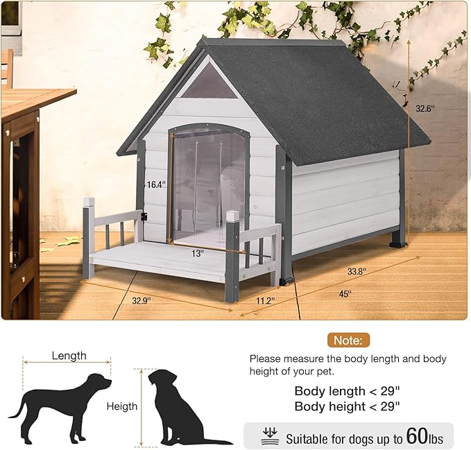 Dog House with Anti-Bite Metal Iron Frame Outdoor Wooden Dog Kennel Indoor Puppy Shelter for Small Medium Large Dogs Weatherproof(Off-White)