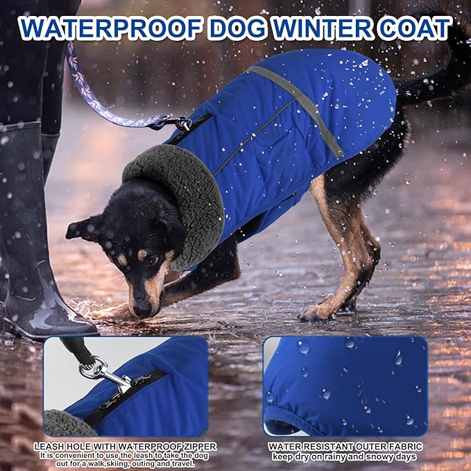 Doglay Dog Coat, Waterproof Dog Jacket Pet Winter Coat for Cold Weather with Thicken Furry Collar, Reflective Puppy Winter Jacket Warm Fleece Lining for Small Medium Large Pets