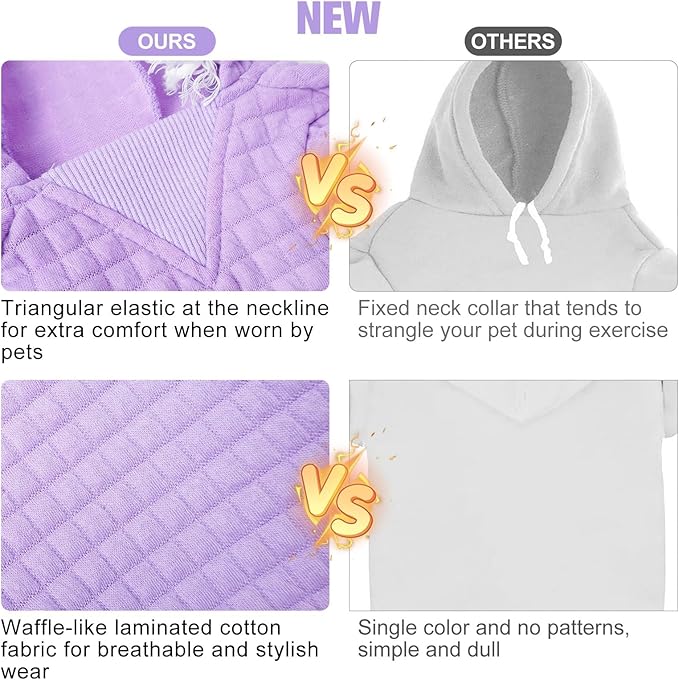 BEAUTYZOO Medium Dog Hoodie Sweater with Pockets, Dog Clothes for Small Medium Dogs Boy Girl, Waffle-Like Laminated Cotton Pet Coats with Hat and Leash Hole, Purple XL