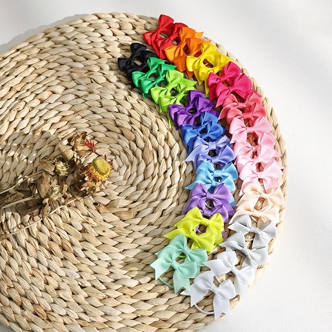 40PCS (20 Pairs) Dog Hair Bows with Rubber Bands, Puppy Bows for Small Size Pet Girls, Mix Colors Hair Ties, Dog Hair Accessories Girl for Daily Use Birthday(Type B)