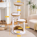 HITTITE Modern Cat Tree Tower with Scratching Post, 46 Inches Tall Cat Towers with Woven Cat Nests and Cave, Multi-Level Cat Tree With Removable Cushions and Massage Brush for Indoor Cats Large Adult.
