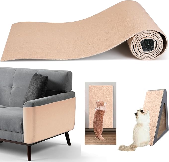 39.4"x15.8" Cat Scratch Mat,Trimmable Self-Adhesive Carpet, DIY Cat Climb Covered Pads for Furniture Couch or Wall Protector (Beige)