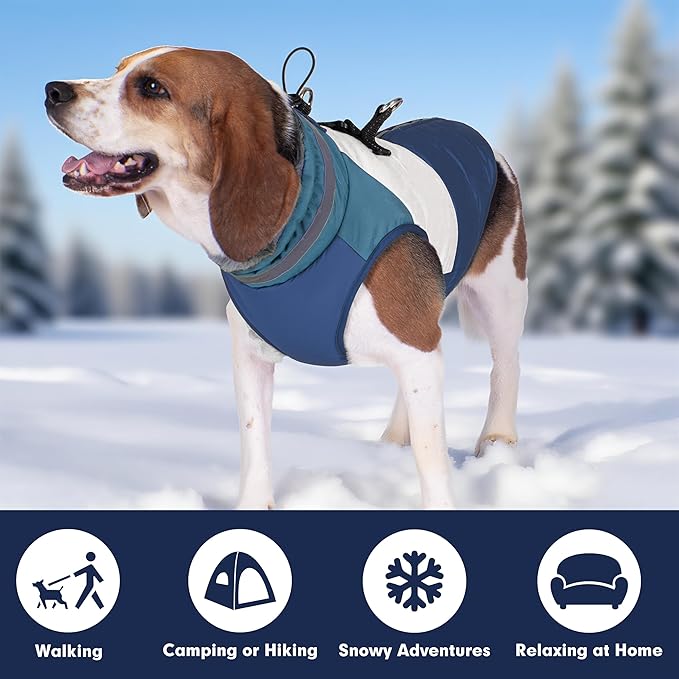 azuza Dog Jacket for Small Dogs Waterproof Dog Coat with Reflective Strips and Harness Built in Warm Fleece Dogs Winter Coat Windproof with Back Zipper, Navy M