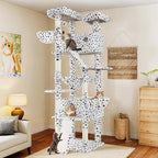 WEEWAY Cat Tree Tower for Indoor Cats,81'' Multi-Level Cat Furniture Activity Center,Stand House Condo Cave,Sisal Scratching Posts Ramps,Plush Perches Platforms Basket Hammock,White&Black Spot