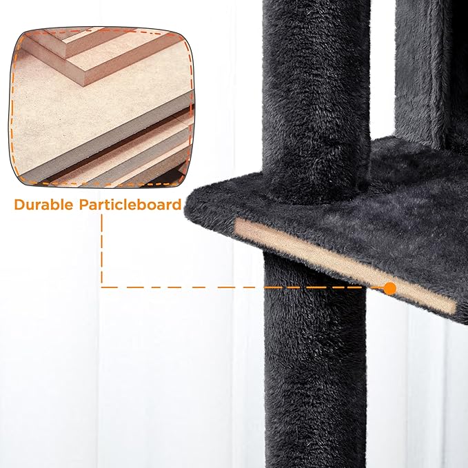 Topeakmart Cat Tree, 80-Inch Cat Tower for Indoor Cats, Cat Condo with Scratching Posts, Padded Perches and Ladder, Cat Stand House Furniture, Black