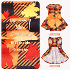 PUPTECK Plaid Dog Dress Pet Apparel for Autumn with Cute Bowtie Puppy Clothes Outfit, Maple Leaf, XS