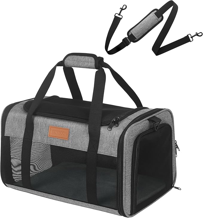 Pet Carrier Airline Approved 17x11x9.5 in - Underseat, Top & Side Entry Soft Dog Cat Travel Carrier with Safety Zippers ＆ Anti-Scratch Mesh for Small Cat and Dog for Pets Up to 10 Lb - Grey