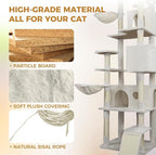 Beige 84in Heavy Duty Cat Tree, Cat Tree Tower for Indoor Cats Large Adult, Extra Cat Tower with 12 Sisal Scratching Post, Large Top Platform, Hammock, Cat Condo for Kittens