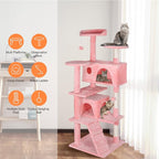 Multi-Level Cat Tree Tower with Condos, 54" Tall Cat Activity Center with Plush Perches and Toys, Space Saving Pet Playhouse for Kittens and Cats (Pink)