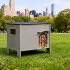 Insulated Outdoor Indoor Dog House Plastic Weatherproof Elevated Dog Shelter, Easy Assemble, Expansive Interior‌ Grey 26.7" D * 26.7" W * 21.4" H