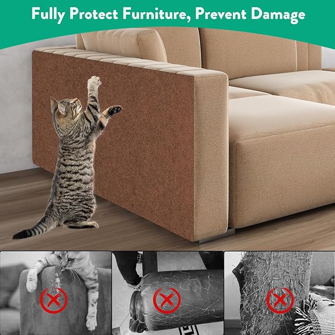 Trimmable Cat Scratcher Mat, Self-Adhesive Cat Scratching Carpet Pad Replacement for Cat Tree Shelves, Steps and Posts, DIY Cat Scratch Couch Furniture Protector (Brow, 39.4"x15.8")