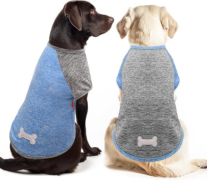 KYEESE 2Pack Dog Shirt with Sleeves, Lightweight Sun Protection Dog T Shirts for Medium Large Dogs Boy, Breathable Pet Tank Top Reflective Dogs Clothes for Summer Outdoor Walking, Blue+Grey, 2XL