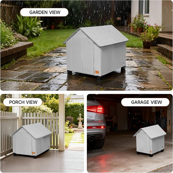 Insulated Dog House Outdoor with Warm Mat and Elevated Feet,Weatherproof Dog Bed House for Medium Size Dog and Multiple Large Cat,Max Pets Size 20.8 X 13.7 Inches