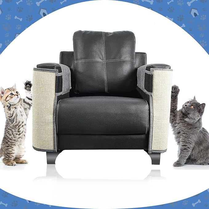 Cat Scratcher Furniture Protector Set of 2, Cat Scratch Mat Sofa Protection with Natural Sisal for Furniture Couch Chair Sofa Cat Care Pad (Dark Gray)