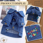 Dog Jean Jacket with D-Ring Blue Denim Coat Dogs Outfits for Small Dogs Cats Boy Male Girl Birthday Clothes Costume Letter Embroidery Dogggie Puppy Winter Warm Clothes(Birthday Baby,S)
