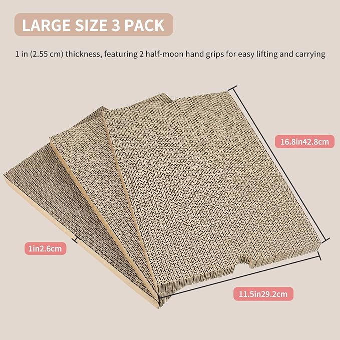 Large Cat Scratcher Pad with Box, Reversible Corrugated Cardboard Scratch Pad, Kitten Scratching Board with Catnip, Durable Recycle Scratching Pads