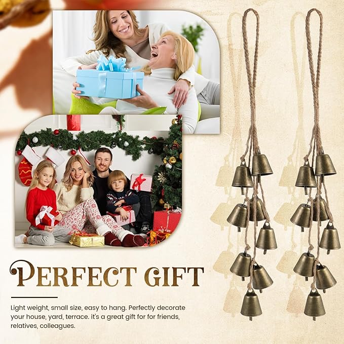 2 Pack Witch Bells for Door Knob Protection Outdoor Bells Hanging Bells for Door knob Witches Bells Magic Wind Chimes for Home Protection Witch Bells Kit(Rustic)