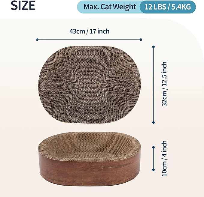 MeowHaus Cat Scratcher Nest, Oval Design for Cats, Corrugated Paper, Indoor Sleeping Bed, 1.32 lbs