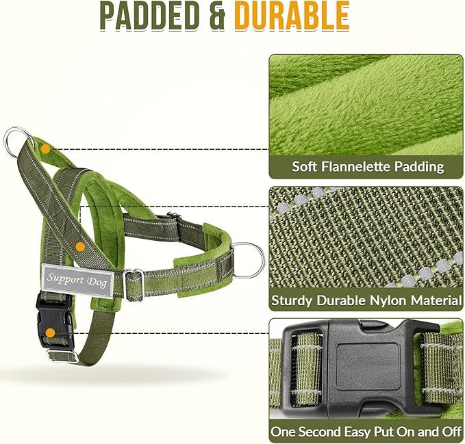 Lukovee No Pull Dog Harness & Leash Set - Heavy Duty Dog Vest Harness with Soft Padded for Medium Large Dogs, Adjustable Reflective Tactical Pet Harness for Easy Walk and Training (S, Green)