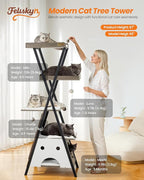 Modern Wood Cat Tree Tower for Indoor Cats Large Adult - 67 Inch Tall Multi-Level Heavy Duty Cat Condo Trees Furniture with Caves Perch Bed Scratching Board -XL Big Wooden Kitty House