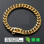 Strong Stainless Steel Gold Dog Collars with Safety Buckle Lock,14MM Cuban Link Chain Training Collar,Dog Necklace Walking Collar for Small Dogs - 10''