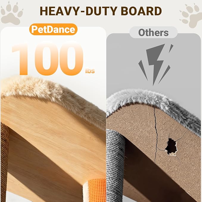 【Tank-Sturdy Tower】 PetDance Heavy Duty Cat Tree for Cats Fits Kittens to XL Maine Coons, Cat Tower with Scratching Posts, Cat Climber with 3 Spacious Hideaway, Beige