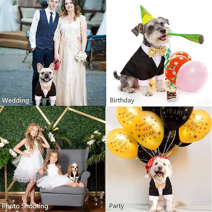 Dog Tuxedo, Formal Pet Clothes Shirt Costume Wedding Attire Party Bow Tie Suit, Pet Outfit for Small Medium Large Dogs Cats, Halloween Pet Costumes Birthday Puppy Clothing Christmas Apparel (XL)