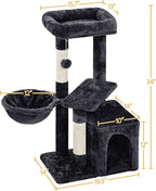 Topeakmart 34in Cat Tree Cat Tower Scratching Posts Modern Bed Cat Furniture for Indoor Cats and Kittens as Pet House Activity Center with Warm Condo, Fluffy Nest, Large Platform, Comfy Basket