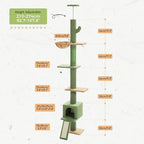PETEPELA Floor to Ceiling Cat Tree, Cat Tower 5 Tiers Tall (83-108 Inches) Adjustable Height, Cat Climbing Tree Featuring with Condo, Scratching Post and Perches for Indoor Cats, Green