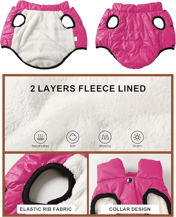 AURUZA Dog Winter Coat, Warm Waterproof Dogs Jacket Small Pet Vest for Medium Dogs Windproof Pet Fleece Vest Snow Jacket for Cold Weather(Hot Pink,L)
