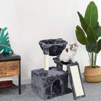 SYANDLVY 23.62" Cat Tree for Indoor Large Cats, Cat Tower with Scratching Posts & Board, Modern Cat Bed Furniture with Condo & Basket (Smoky Grey)