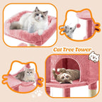 Cat Tree Tower 44 Inch, Small Cat Tower with Condo, Hammock, Sisal Scratching Posts, Extended Perch, Pet Play House for Indoor Kittens and Cats, Pink