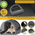 PAWZIDEA Portable Dog Crate for Car Travel, Collapsible Pet Travel Crates for Medium & Large Dogs, Enclosed Soft-Sided Car Kennel Carrier for Backseat, Secures w/Seatbelt & Headrest Strap, Chew-Proof