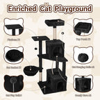 54 Inch Multi-Level Cat Tree Tower with Hammock, Condos & Scratching Posts, Large Cat Furniture for Indoor Cats with Pompoms, Black