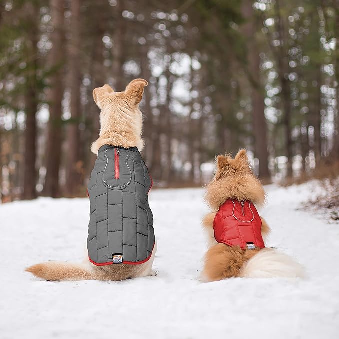 Kurgo Loft Dog Jacket - Reversible Cozy Coat for Outdoor Adventures - Water Resistant - Athletic Fit - Machine Washable Fabric - Reflective Dog Gear - X-Small - Chili Red