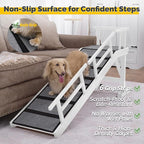 Dog Ramp for Bed or Couch, Wooden Pet Ramp with 20° Gentle Slope, Removable Side Rails, Non-Slip Surface, Top Platform & Wheels, Safe Bed Ramp for Small, Large & Senior Dogs, 60" Long, White