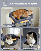59" Cat Tree, Cat Tower for Large Cats, Multi-Level Cat Tower with 3 Removable Pompom Sticks, Cat Tree for Indoor Cats, Cat Condo with Large Hammock, Scratching Post, and 2 Perches, Dark Gray