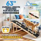 Dog Ramp for Bed with Rails, 64" Long Foldable Pet Ramp for Small Large Dogs, Dog Ramps for High Beds with Safety Side Railng, 6 Adjustable Heights 24" to 30" Up to 220LBS (Black, 63" X 17inch)