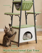 74-Inch Modern Cat Tree Tower for Large Cats, Multi-Level Cat Tower with Scratching Board, Large Perch, Hammock, Removable Pads, Green