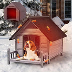 GUTINNEEN Outdoor Dog House Insulated Weatherproof Dog Kennel with Anti-Bite Metal Frame, Puppy Shelter with Insulated Liner and Porch for Small, Medium Large Dogs (Grey, 45’’ Medium)