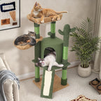 Magshion 42" Cactus Cat Tree for Indoor Cats, Multi-Level Cat Tower with Condo, Scratching Post, Ramp, Perch, Basket & Toys, Compact Cat Climbing Tree for Kittens & Small Cats, Green